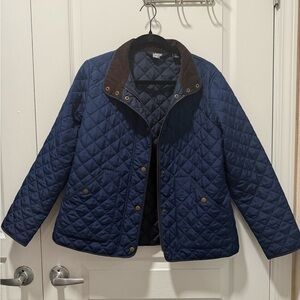 Lands' End Navy Quilted Jacket with Brown Collar